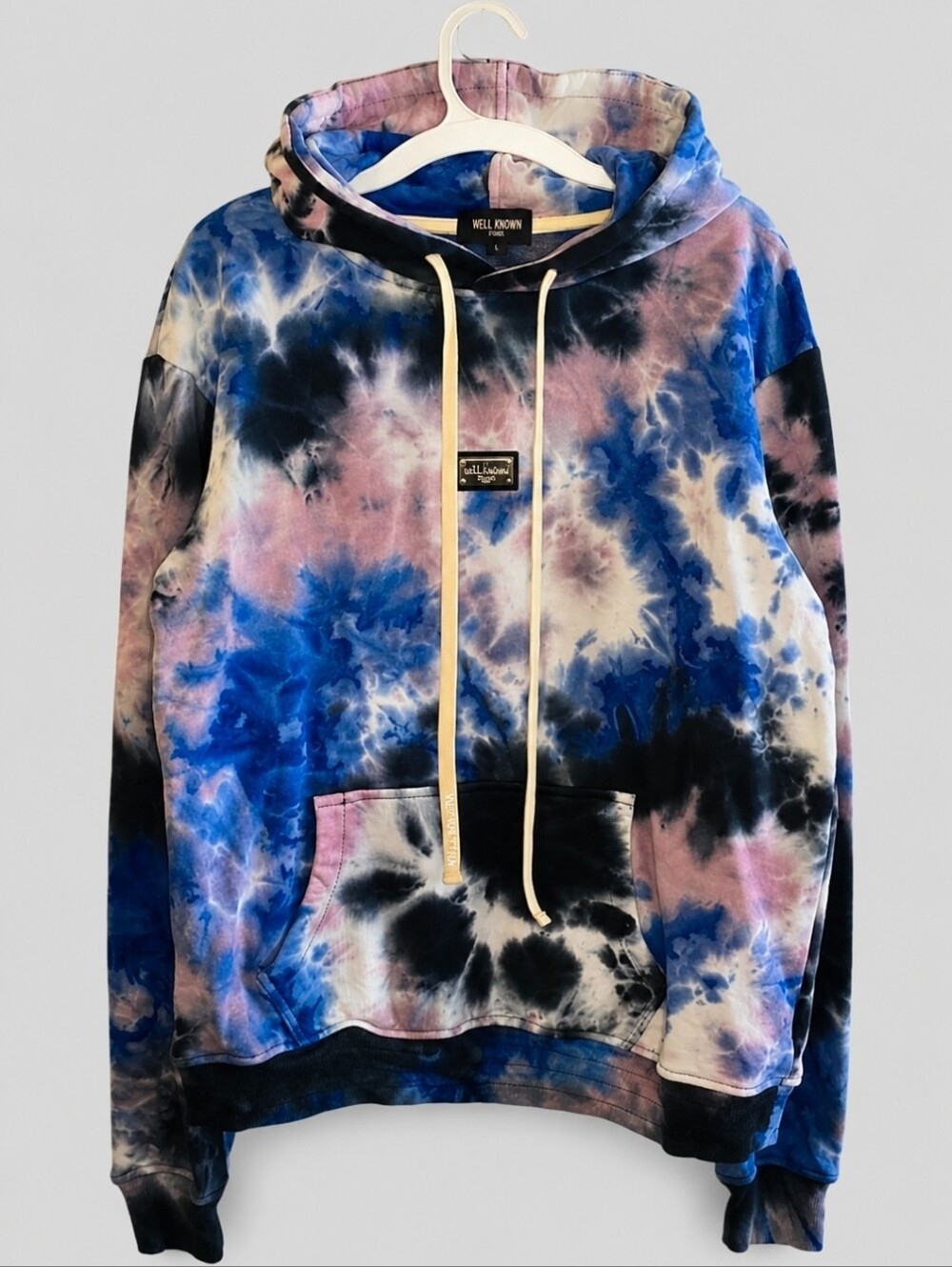 Well Known Studios Houston Hoodie Men's Large Blue Black Pink Tie Dye Streetwear